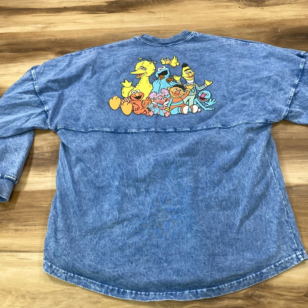 Sesame Street Spirit Jersey Women Medium Retro Acid Wash Cotton Oversized Blue - Picture 2 of 8